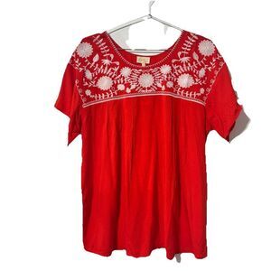 NWT Layerz Clothing Womens Red Boho Floral Embroidered Luxury Blouse Top Size XL